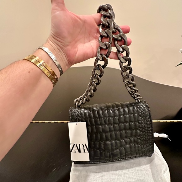 NWT RARE Zara Black Croc Embossed Faux Leather Shoulder Bag - Picture 17 of 17